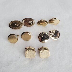 Vintage Cufflinks Gold Tone Oval Round Swank Kreisler Unbranded Lot Of 5 Pair